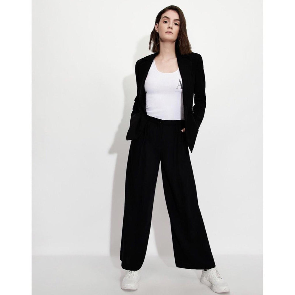 Armani Exchange Black Elastic Waist Trousers, Wide Leg Size 8 NWT Retail $480