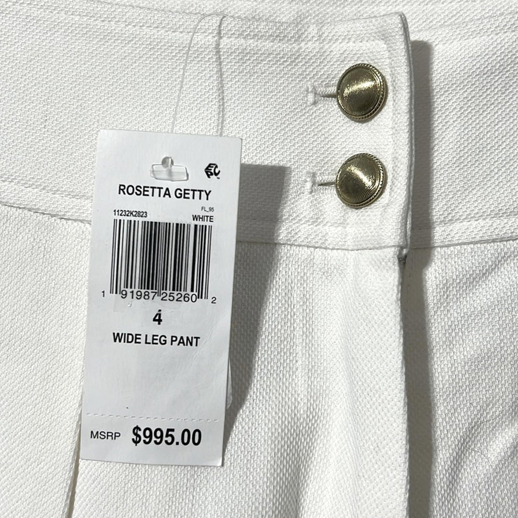 Rosetta Getty Pleat Front Wide Leg Pants in White, Size 4, NWT Retail $995
