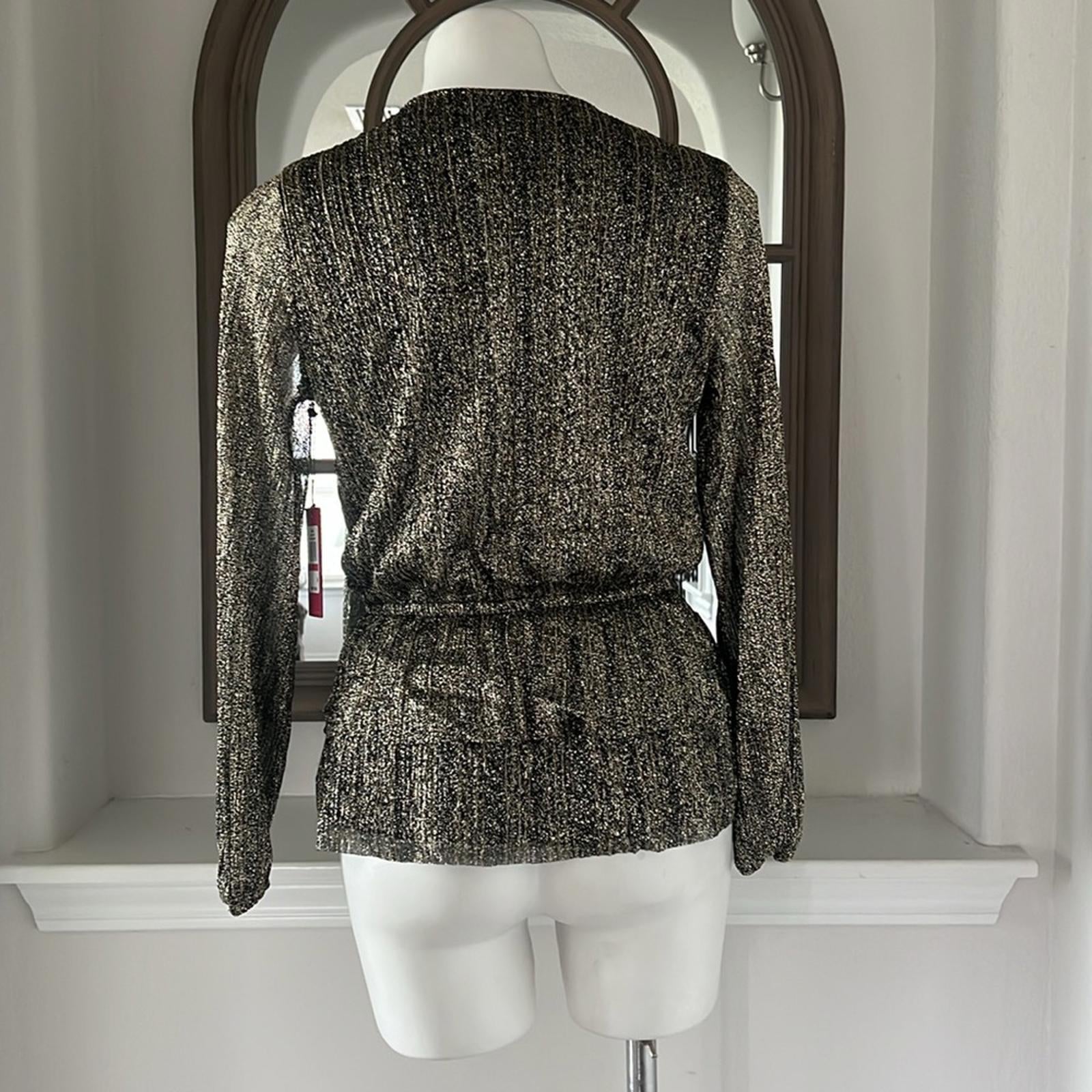 Vince Camuto Metallic Crossover Top, Rich Black Sparkle & Shine Size XS NEW