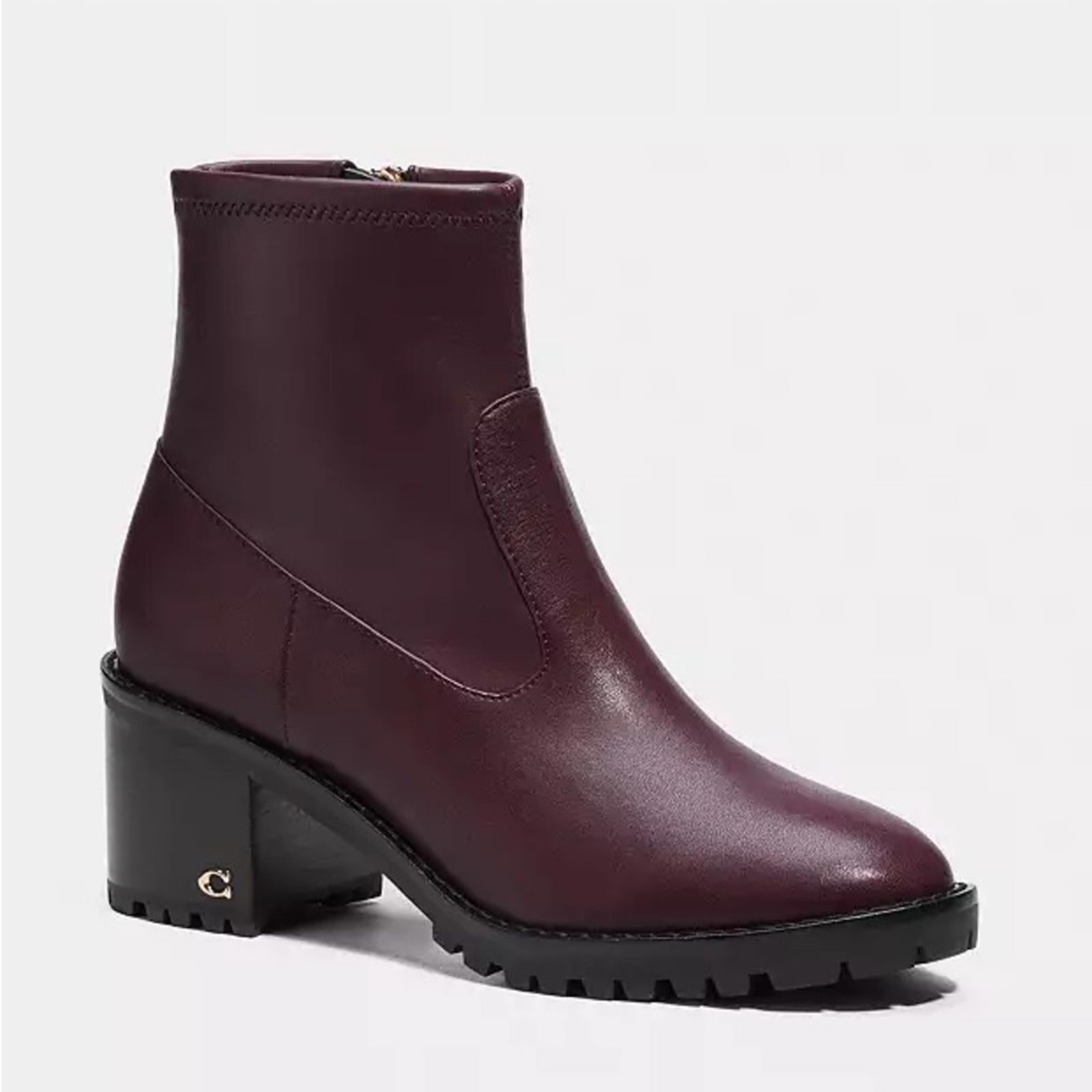 Coach Joy Lug-Sole Booties in Dark Cranberry, Size 11 New in Box $250