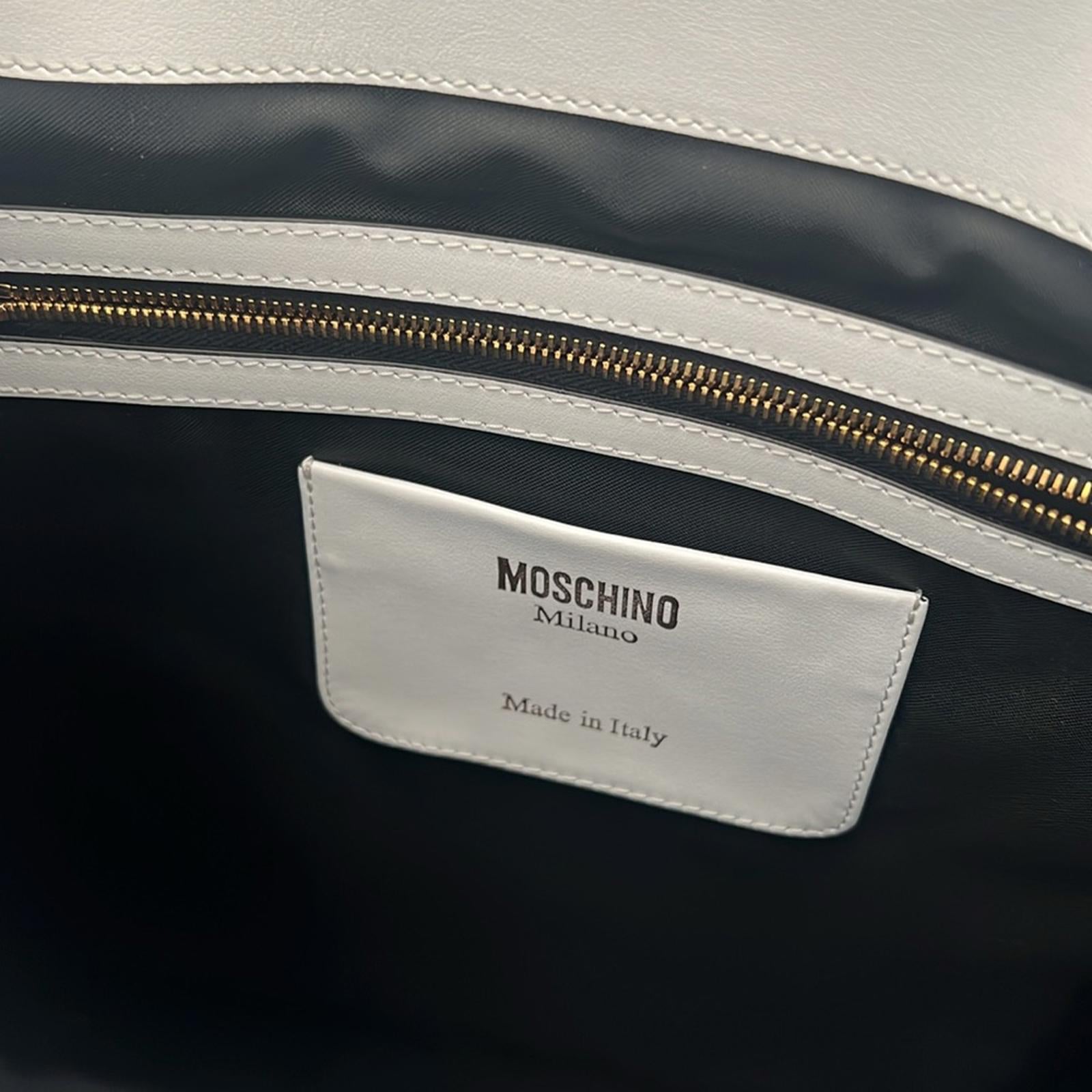 Moschino “100% PURE MOSCHINO” White Leather Shoulder Bag, New with Tag