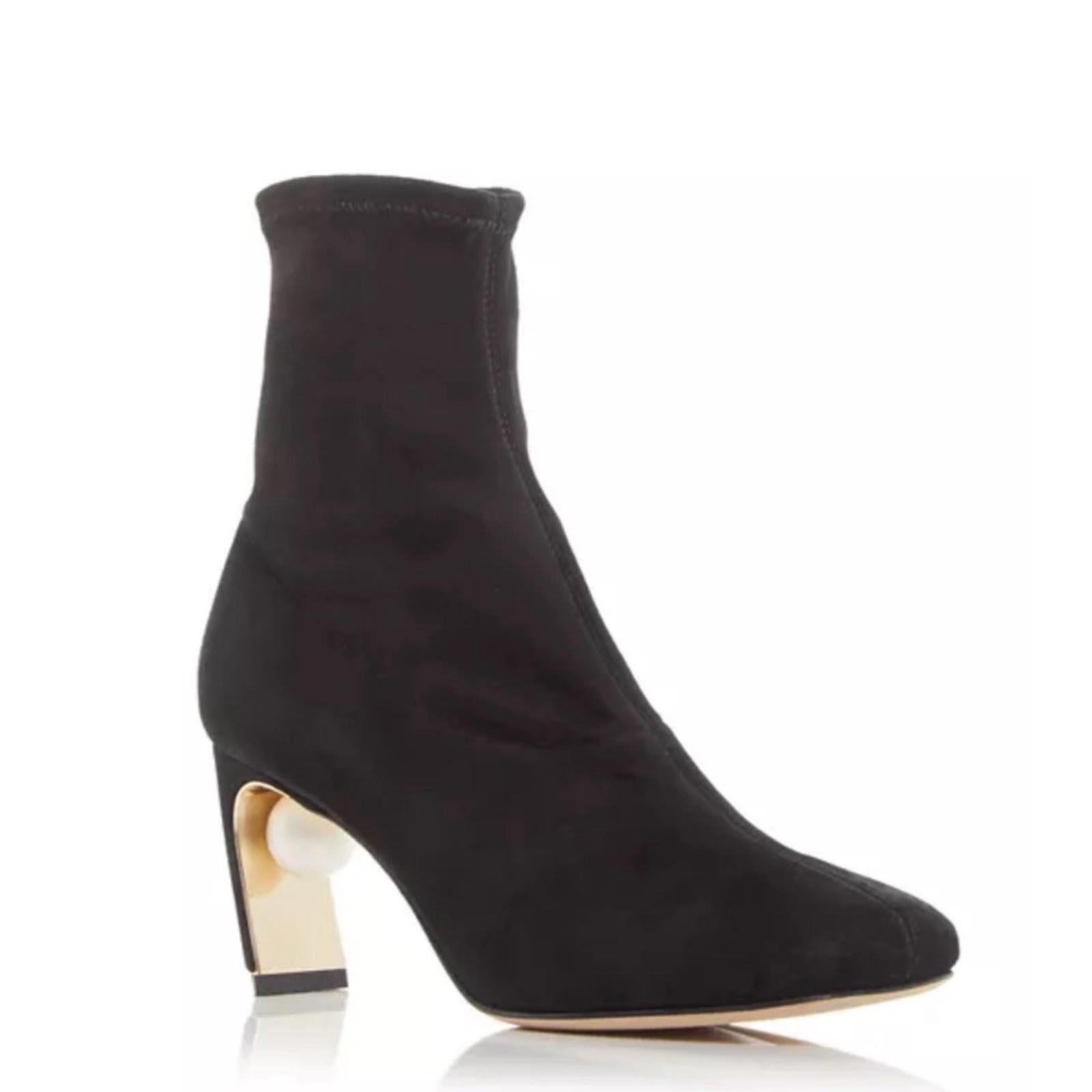 Nicholas Kirkwood Maeva Faux Pearl Stretch Booties in Black, Size 38.5 NEW $895