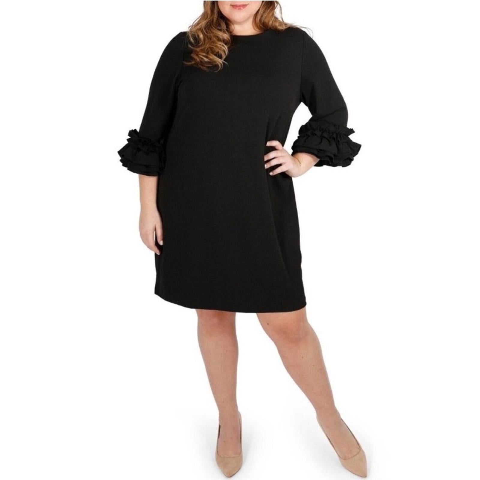 Marée Pour Toi BLACK Ruffle-Cuff Shift Dress, Plus Size 16 New w/Tag