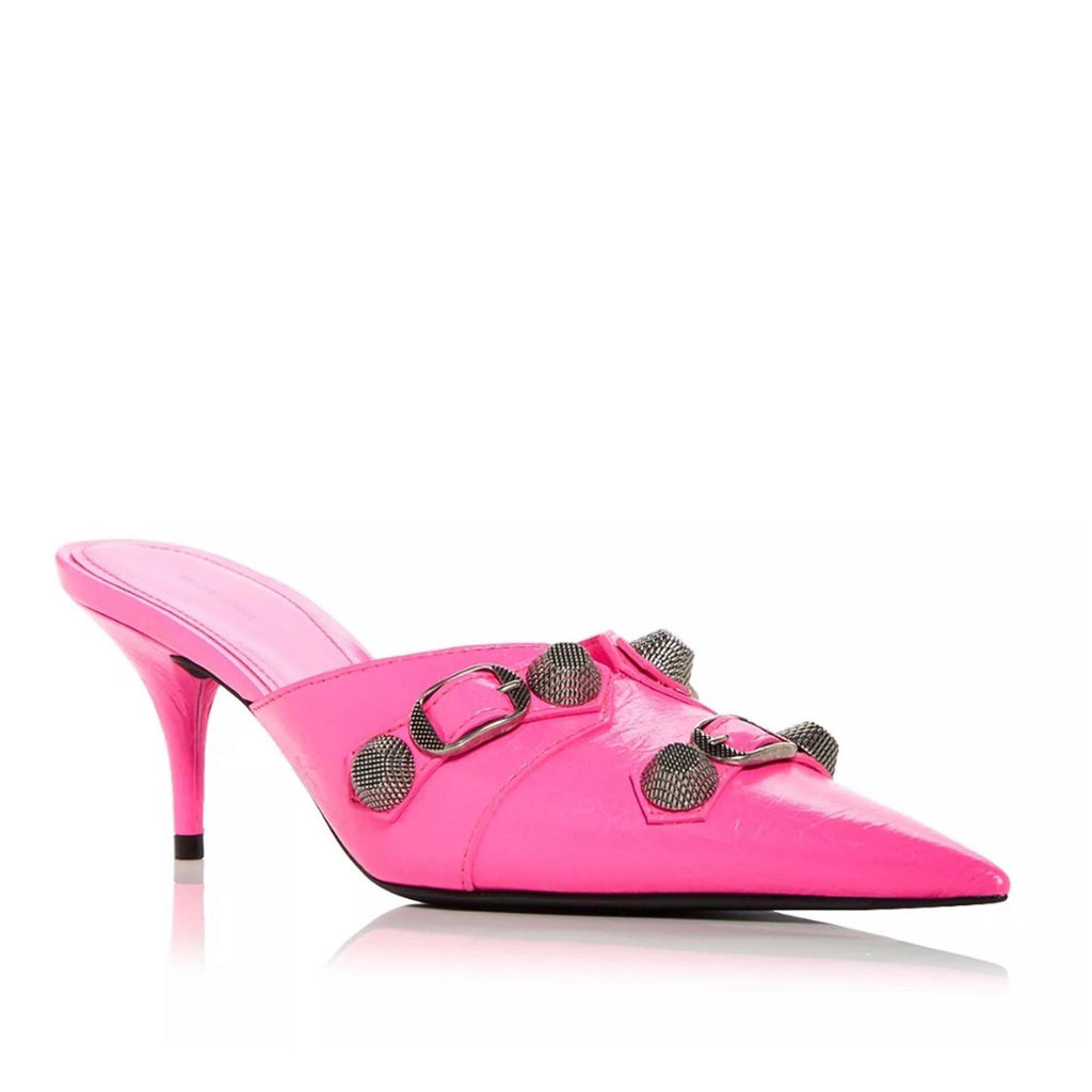 Balenciaga Cagole Pointed Toe Mules Mule in Fluo Pink/Aged Nickel, Size 37 NEW