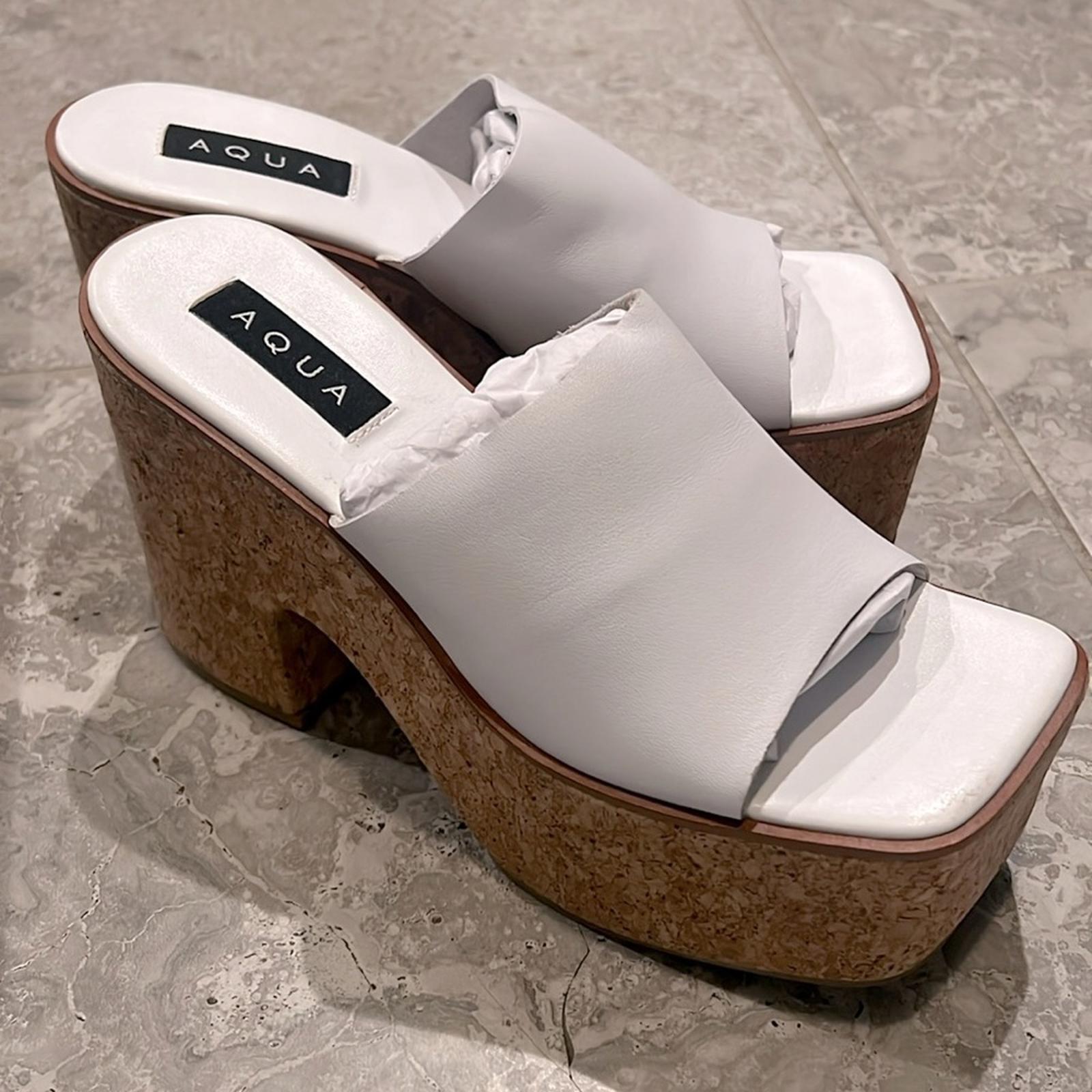 Aqua Oliva Slip On Platform High Heel Sandals in White Leather Size 9 New in Box