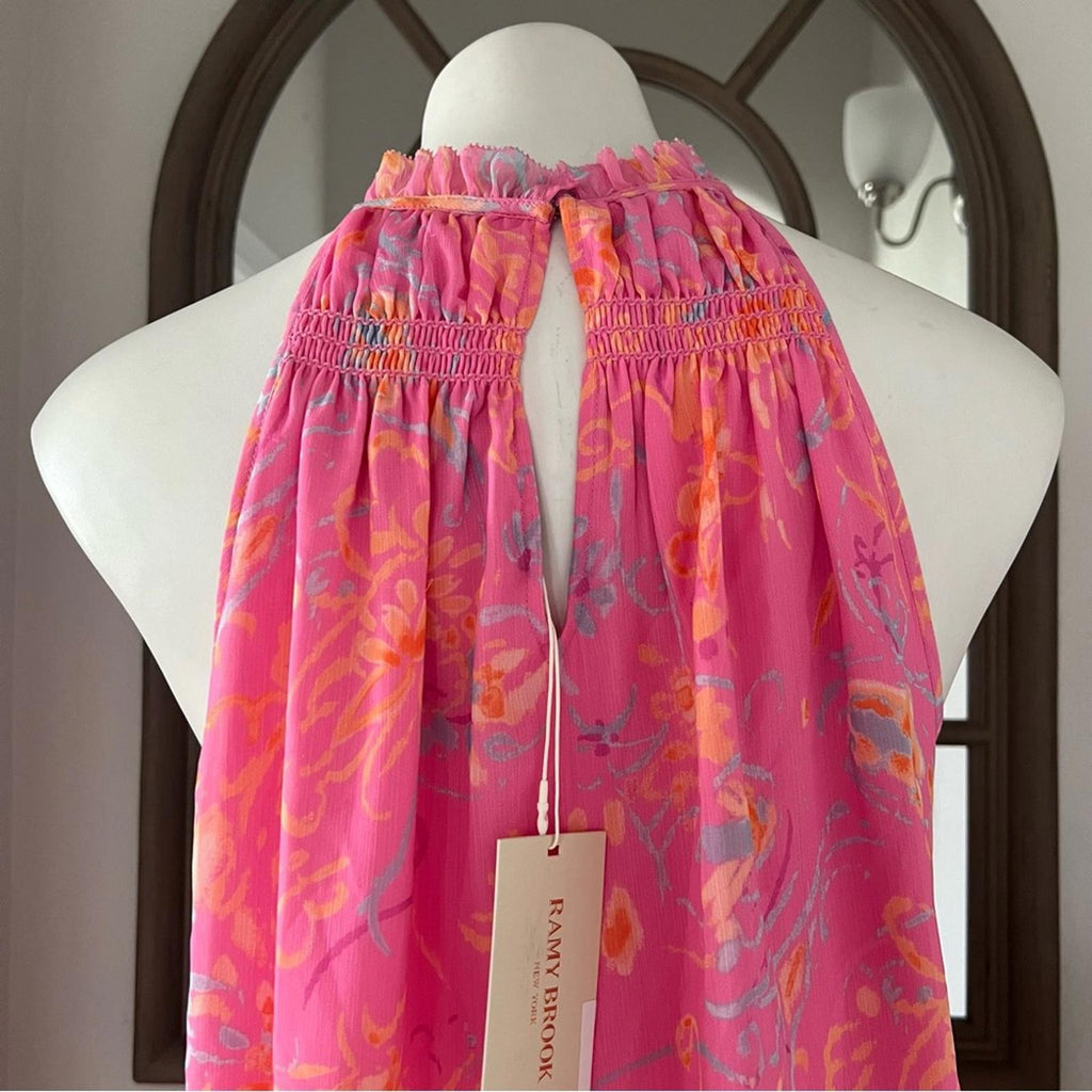 Ramy Brook Harlie Paisley Halter Neck Tank Top, Pink Size XS New w/Tag $295