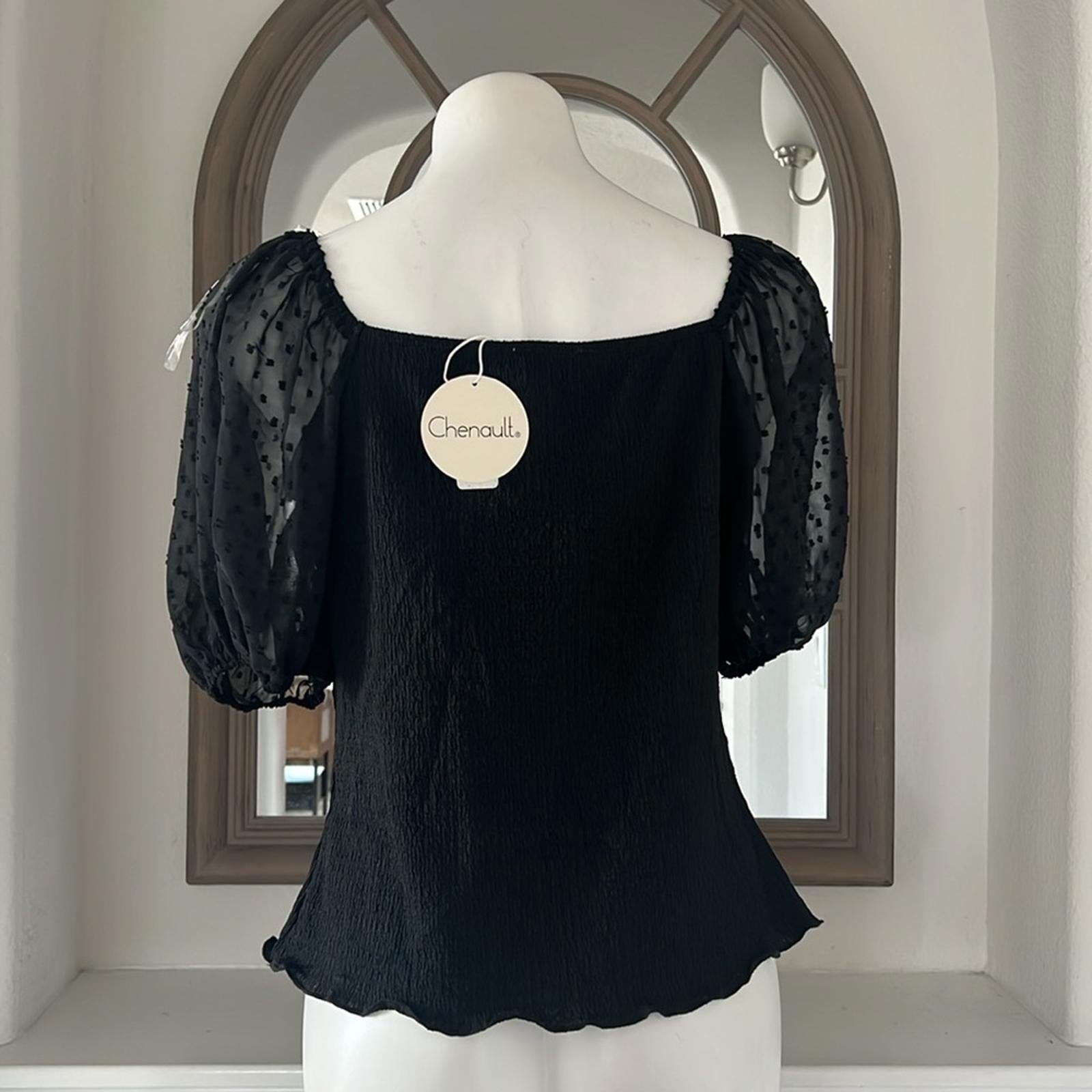Status by Chenault Smocked Puff Sleeve Top in Black, Size L New w/Tag