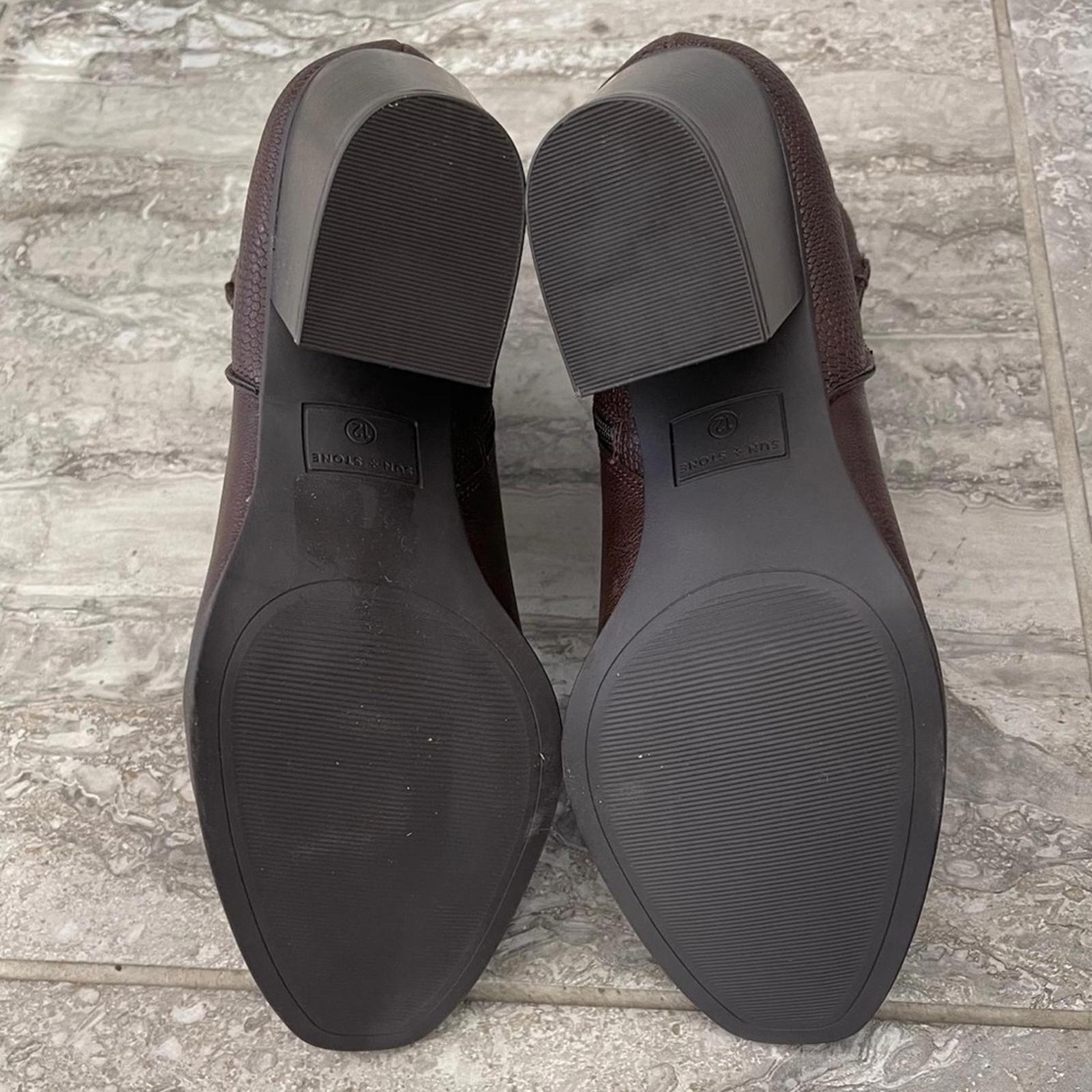 Sun+Stone Graceyy Cut-Outs Block Heel Booties in Brown, Size 12 NEW $79.50