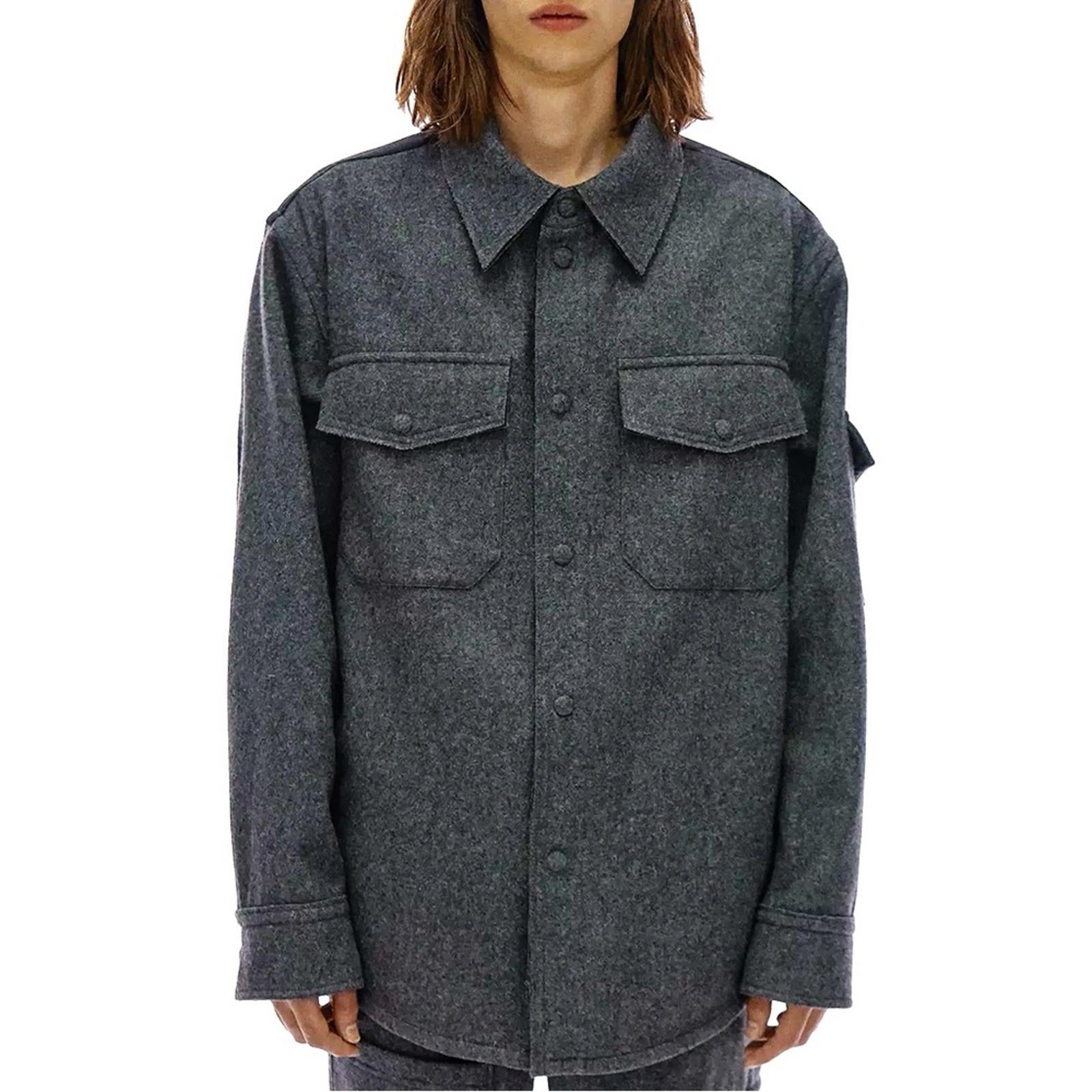 Helmut Lang Wool-Blend Flannel Shirt in Grey Melange, Size M New w/ Tag $595