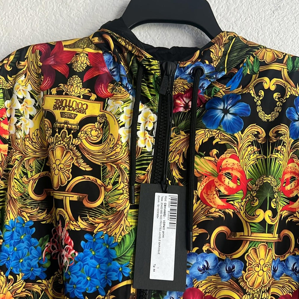 Versace Jeans Couture Jungle Baroque Printed Windbreaker Jacket, NWT, Size 44