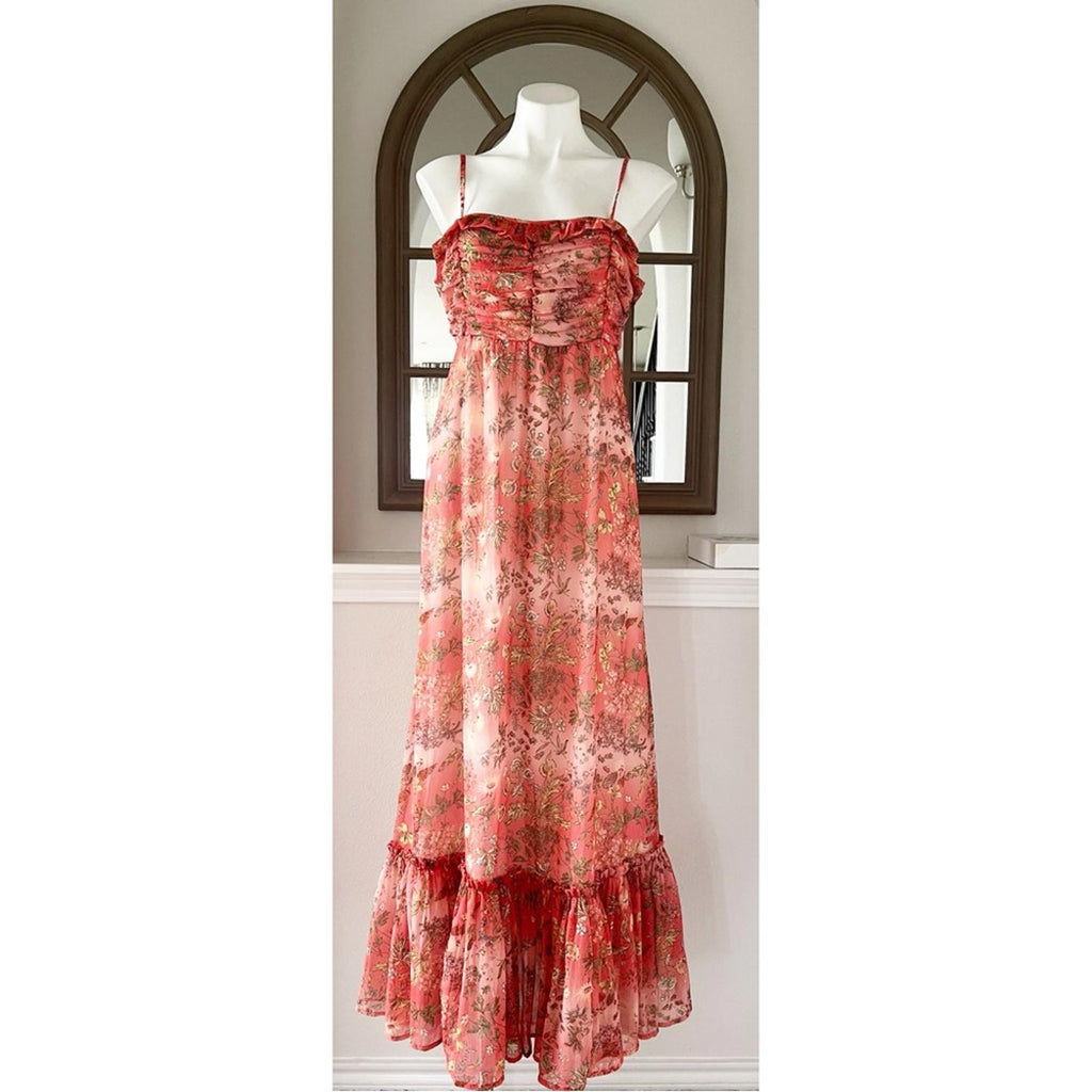 byTiMo Chiffon Sleeveless Ruffle Maxi Dress, Bright Field Size M New w/o Tag