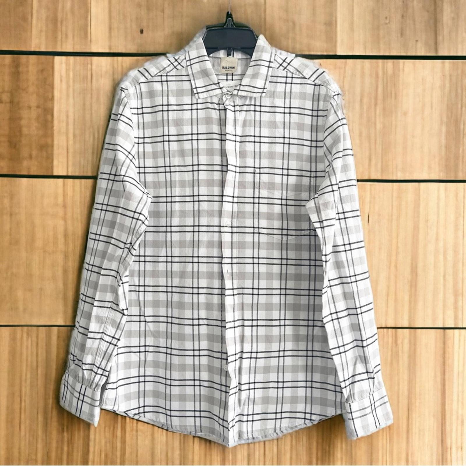 Baldwin Kansas City Cotton Plaid Button Up Shirt, White Grey NWT Retail $195