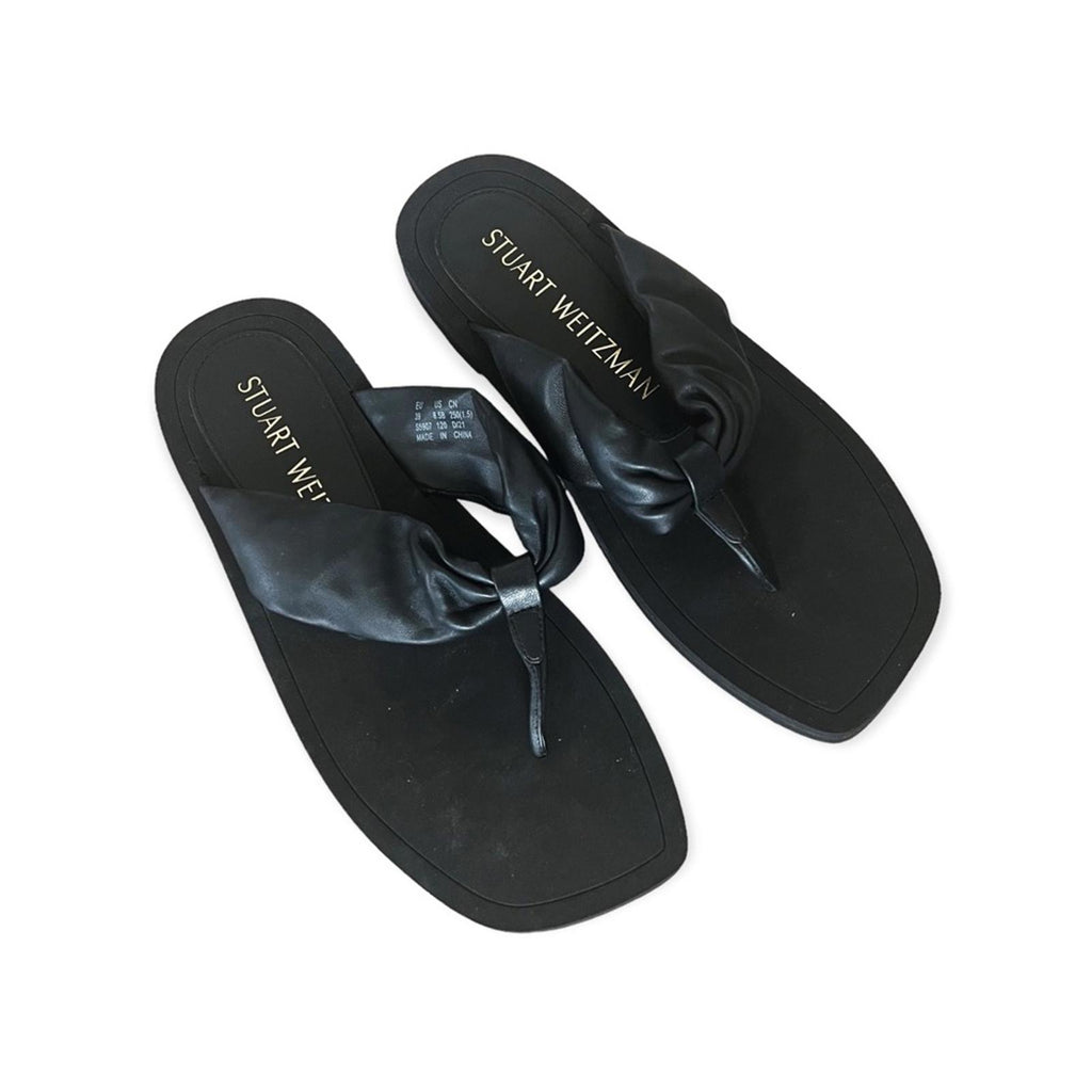 NEW Stuart Weitzman Leather Flip Flops in Black, Size US 8.5/ EU 39