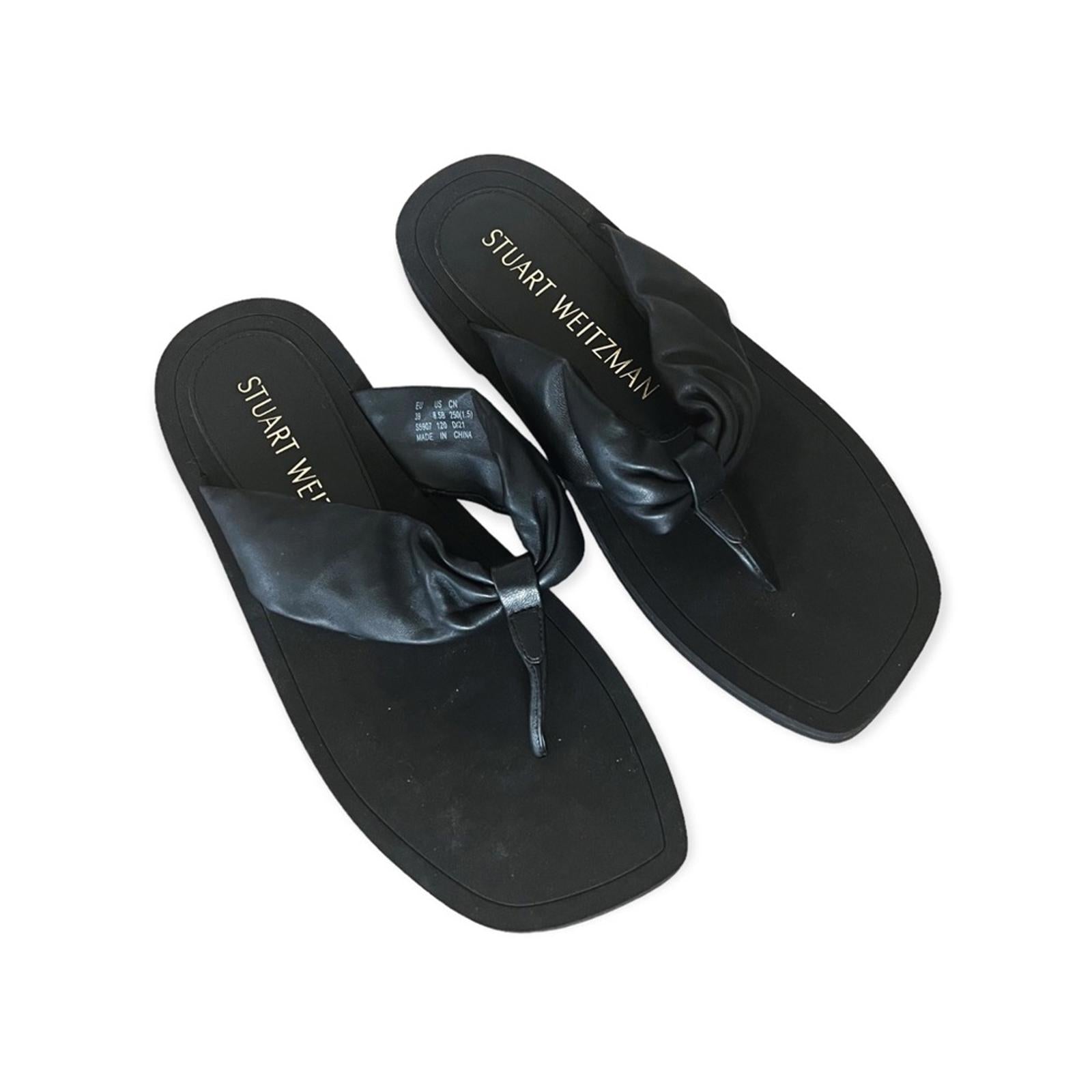 NEW Stuart Weitzman Leather Flip Flops in Black, Size US 8.5/ EU 39