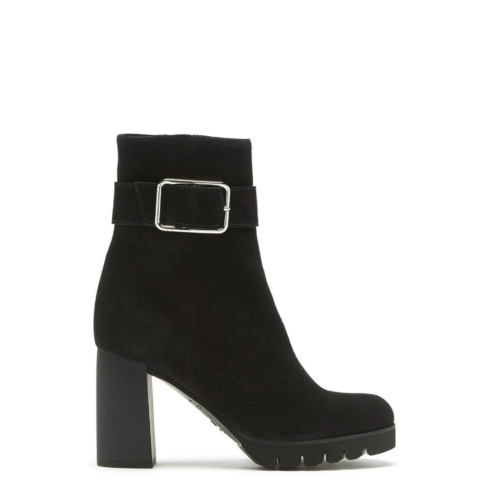 La Canadienne Buckle Accent Milo Block Heel Suede Boots, Size 11 New in Box $565