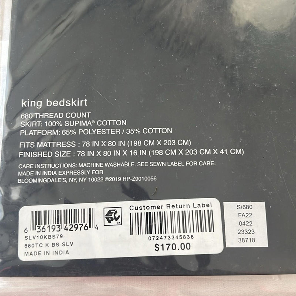 Hudson Park 680 Thread Count Sateen Bedskirt in Grey Size King, New w/Tag $170