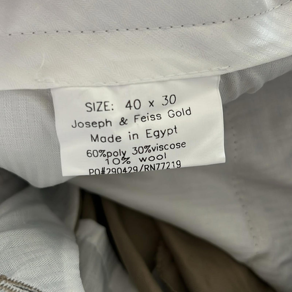 Joseph & Feiss Men's Khaki Chinos Wool-Blend, NWT, Size 40 X 30