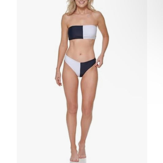 Tommy Hilfiger Navy/White V-Cut Cheeky Fit Bikini Swim Bottom, Size M NEW w/Tag