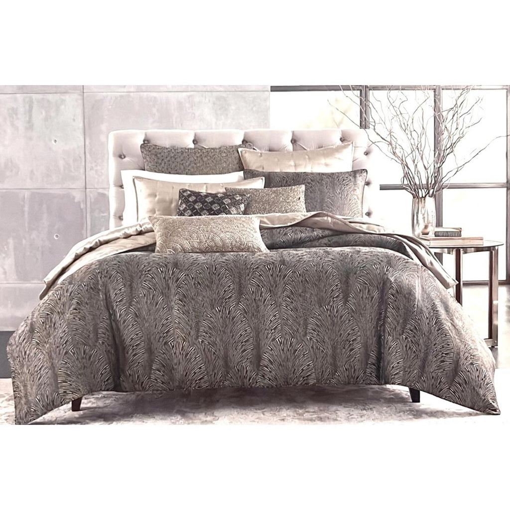 Hudson Park Collection Deco Fan King Duvet Cover, Black Grey New in Box $470