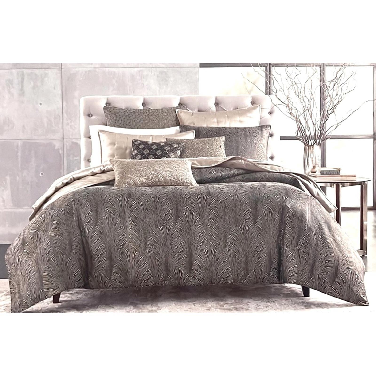 Hudson Park Collection Deco Fan King Duvet Cover, Black Grey New in Box $470