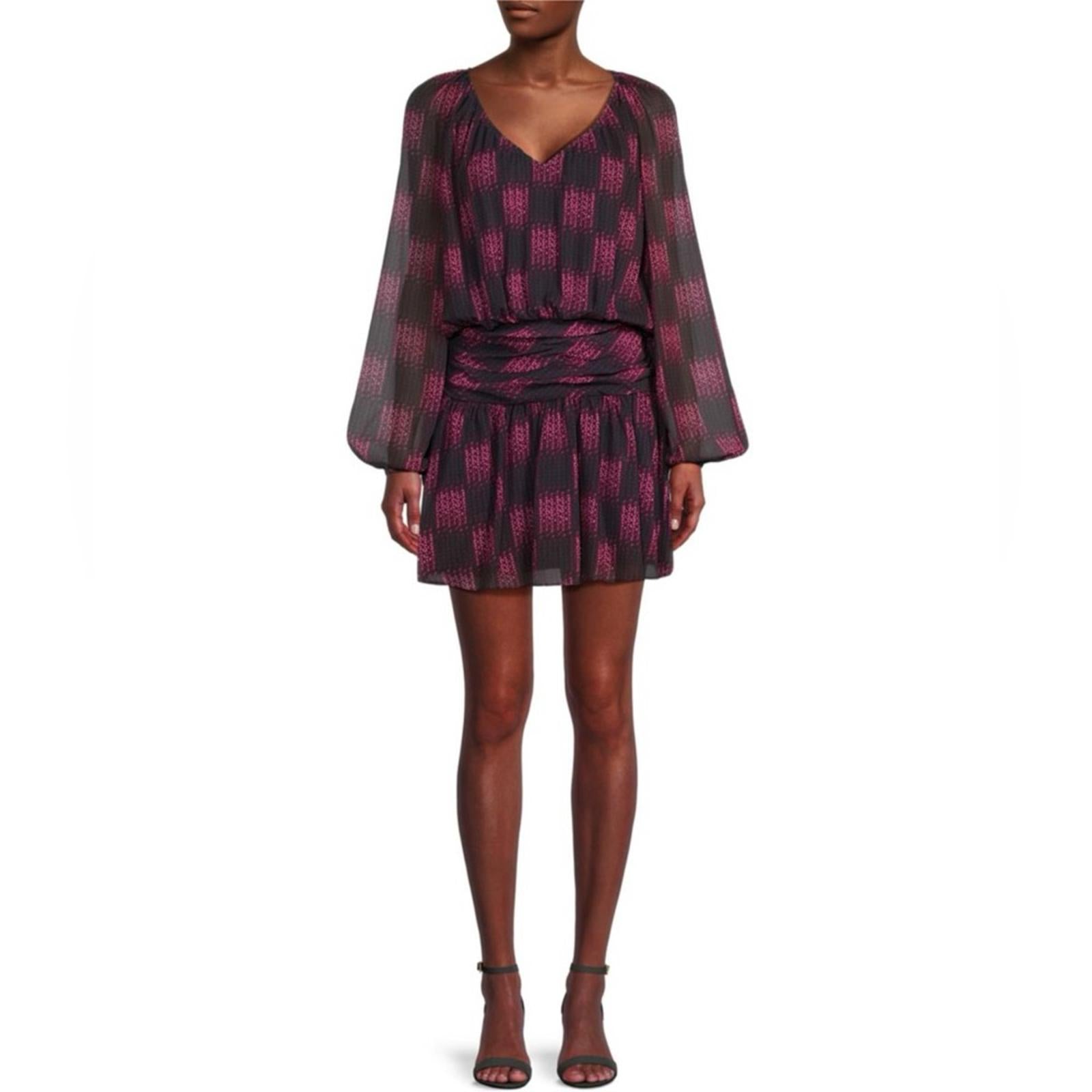 NEW Ramy Brook Jaylah Abstract Blouson Mini Dress in Boysenberry Size S $465