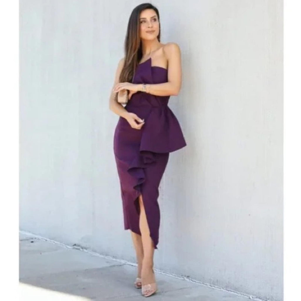 NEW Elliatt Reception Cascade Ruffle Strapless Dress in Purple, Size L $170