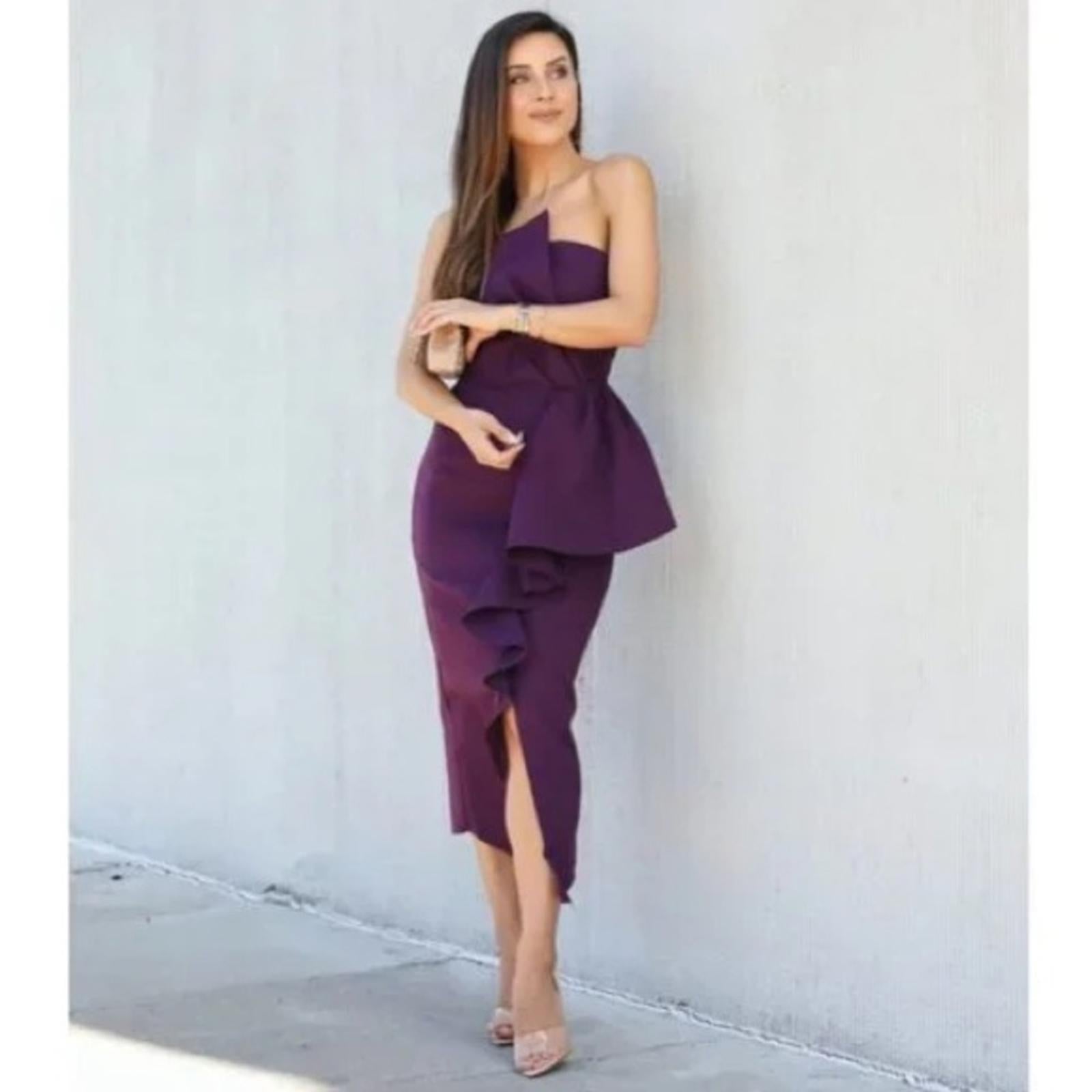 NEW Elliatt Reception Cascade Ruffle Strapless Dress in Purple, Size L $170