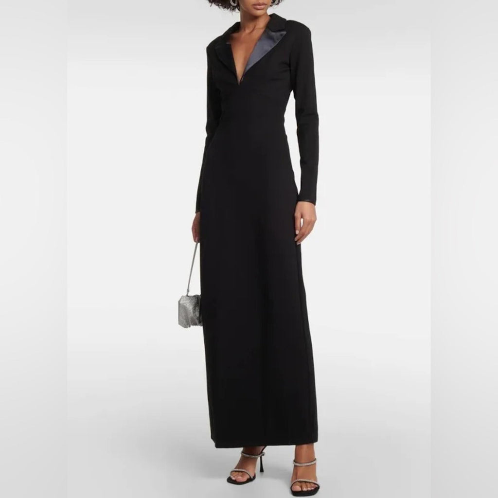 STAUD Humboldt Satin Lapel Gown Maxi Dress in Black, Size M New w/Tag