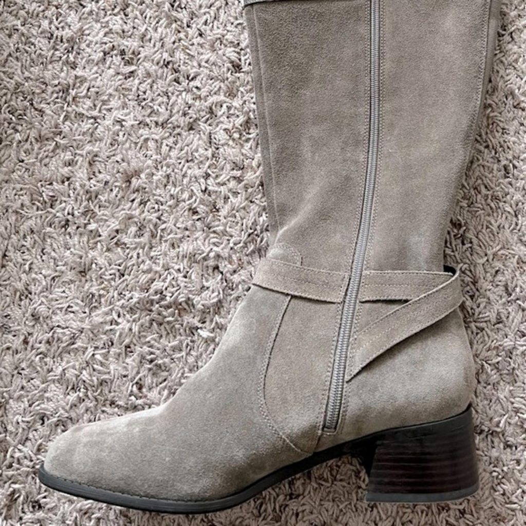 Marc Fisher Wide Calf Knee High Riding Boot in Taupe Suede, NEW, Size 11 Wide