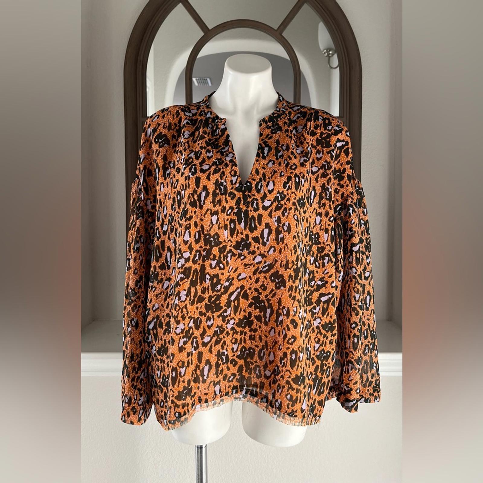 Jessica Simpson Jenna Crinkled Chiffon Blouse in Speckled Cheetah, Size XL, NWT