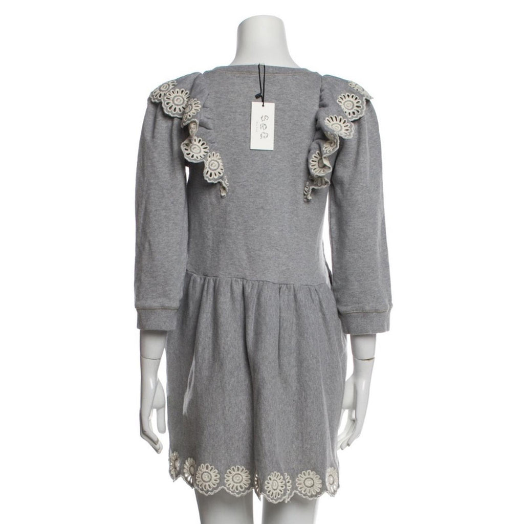 SEA Blaine Openwork Embroidery Adorned Long Sleeve Combo Dress, Grey Size 12Y