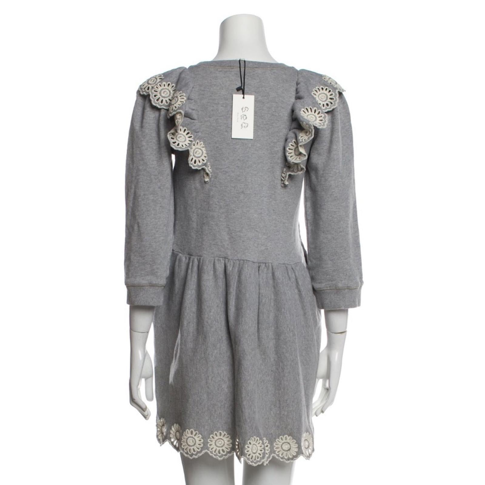 SEA Blaine Openwork Embroidery Adorned Long Sleeve Combo Dress, Grey Size 12Y