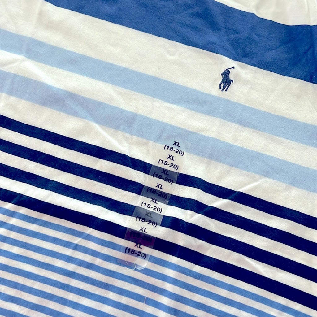 Polo Ralph Lauren Boy’s Striped Cotton Jersey Tee White Blue Size XL (18-20) NWT