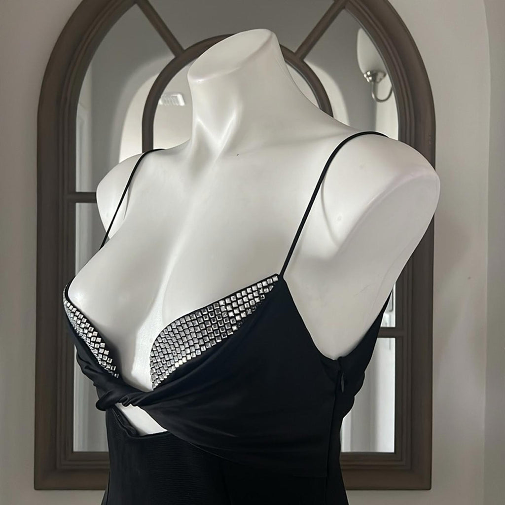 Galvan London Crystal Bustier Dress in Black Size US8 FR40 UK12 New w/tag $1,895