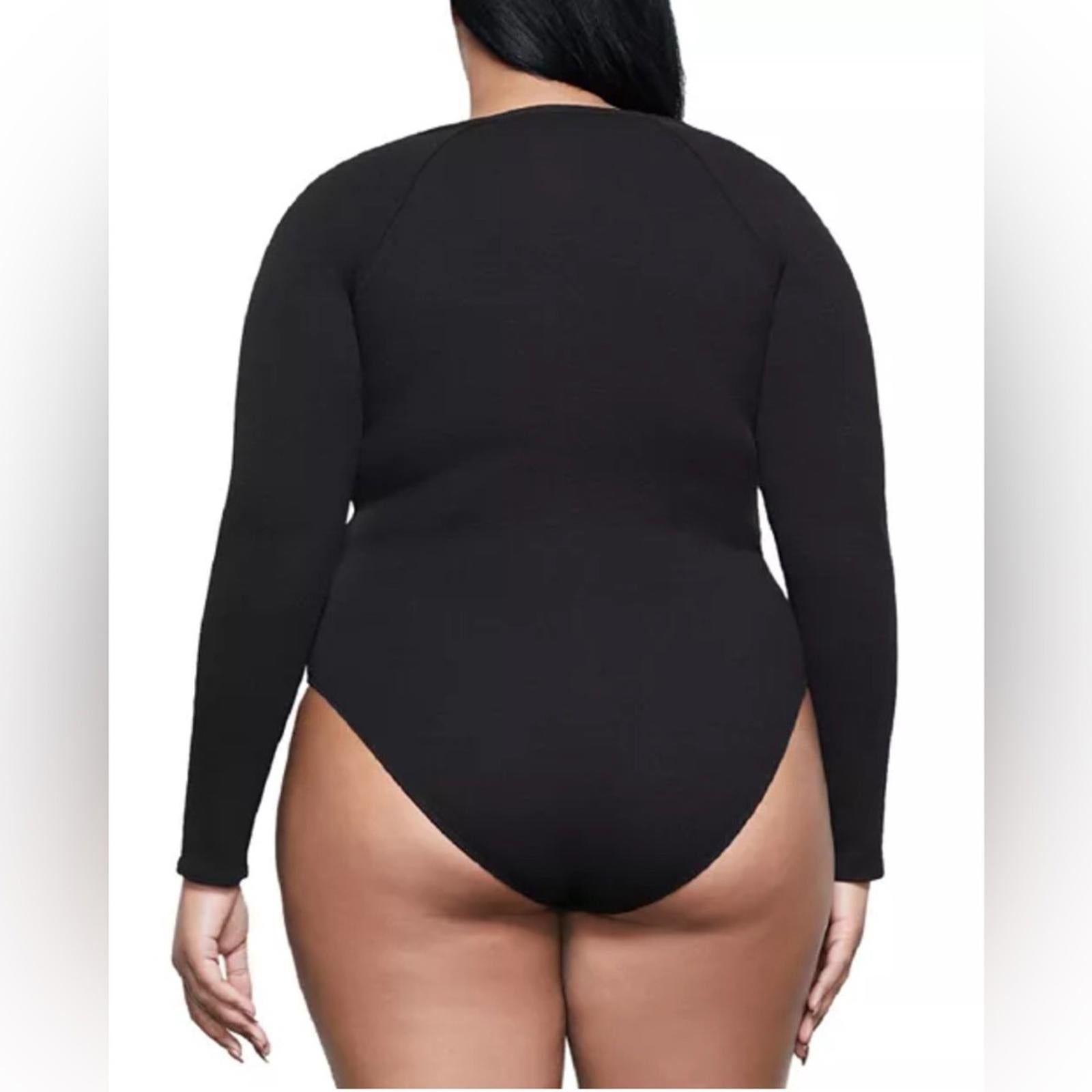 Good American Snap Front Bodysuit in Black, Long Sleeves Size 4/XL NEW w/Tag