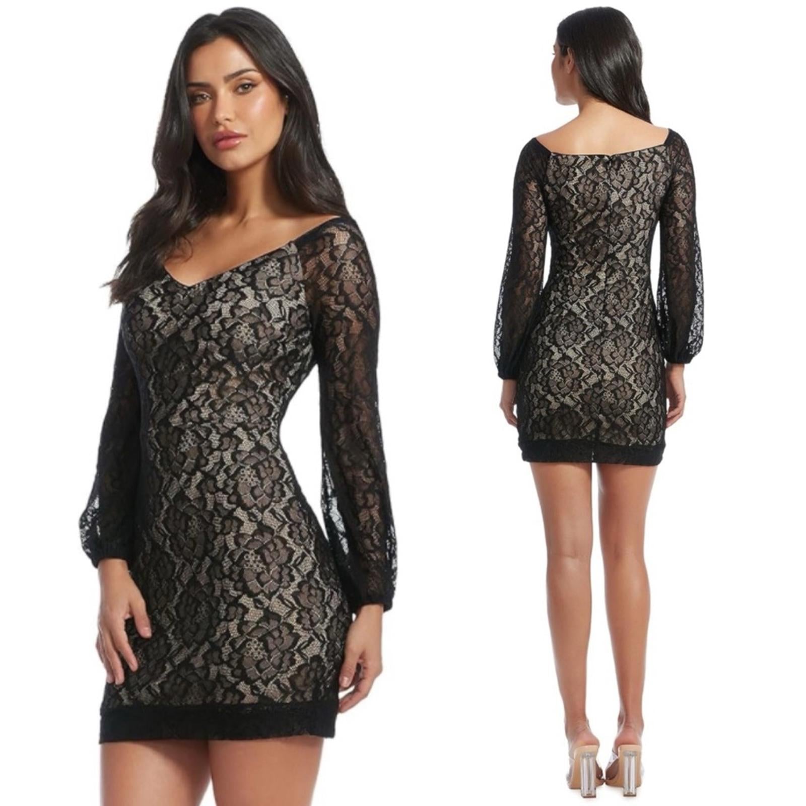 Dress the Population Esperanza Bodycon Mini Dress, Black/Nude Size S EXCELLENT