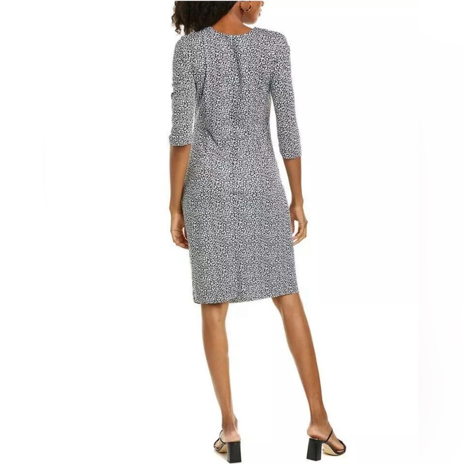 Hugo Boss Epona Midi Dress w/Ruched Left Waist Navy White EXCELLENT! Retail $398