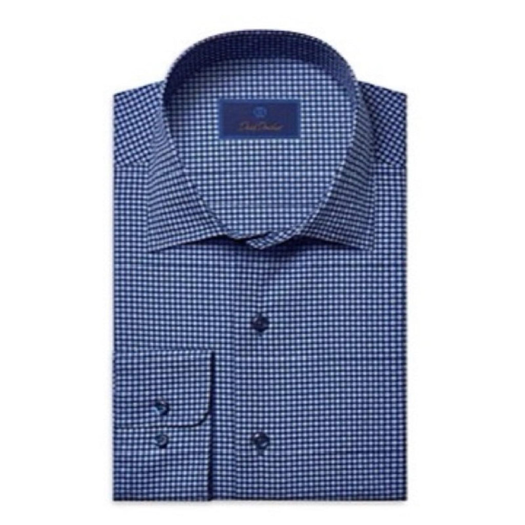NEW David Donahue Geometric Floral Print Dress Shirt in Navy, Size 17 (34/35)