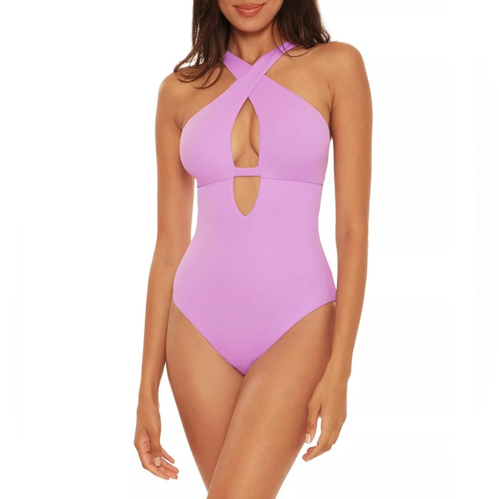 New BECCA Fine Line Halter One Piece Swimsuit, Removable Cups Size S NWT $148