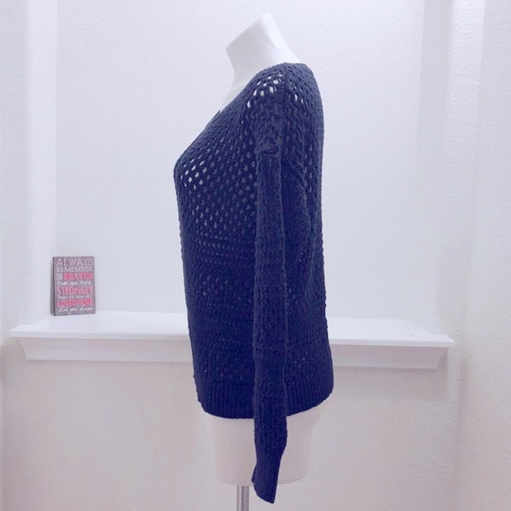 American Eagle Outfitters Crochet Sweater, Navy Metallic Knit Size XL EXCELLENT