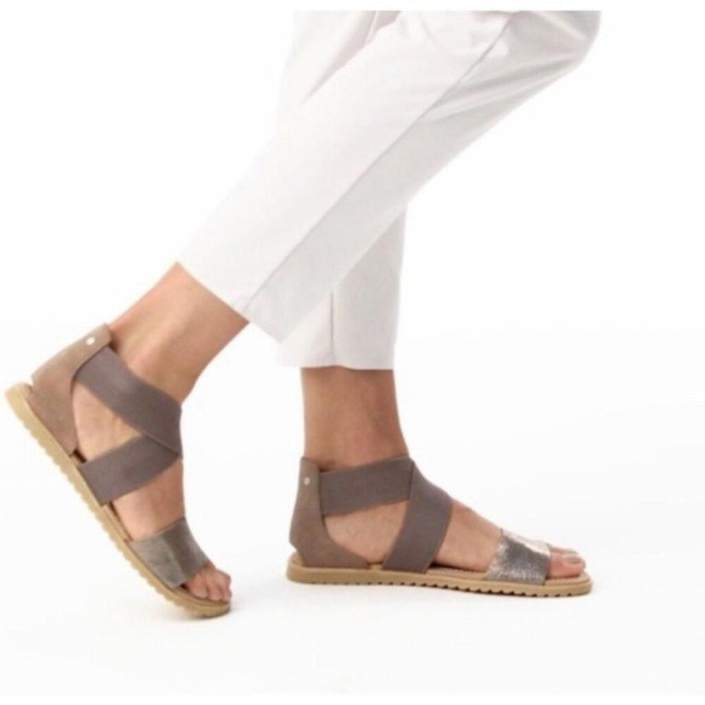 NEW Sorel Ella II Criss-Cross Metallic Brown Leather Sandals, Size 9.5 w/o Box