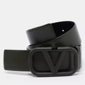 Valentino Garavani V-Logo Plaque Leather Belt in Olive Green, Size 90 New w/Tag
