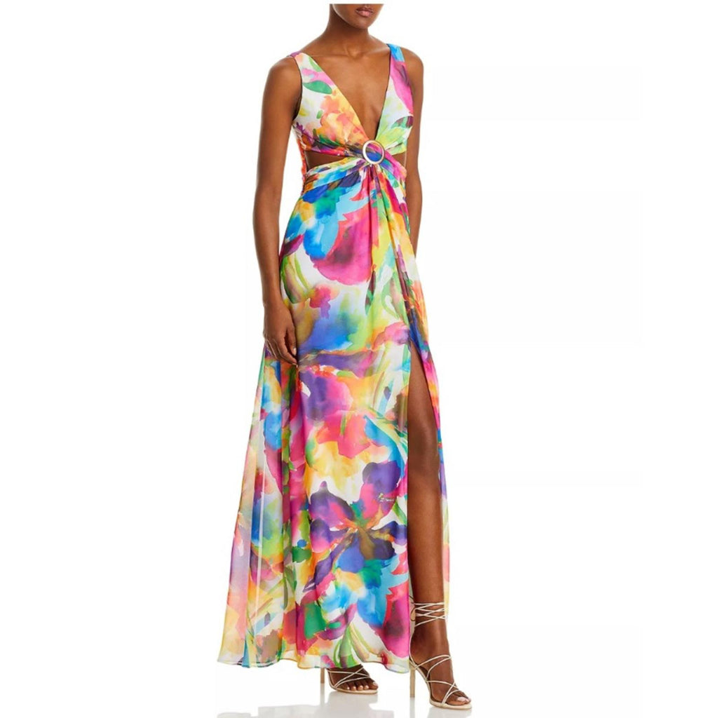 Liv Foster Side Cut-Out O-Ring Dress V-Neckline Sleeveless Gown Size 2 NEW w/Tag