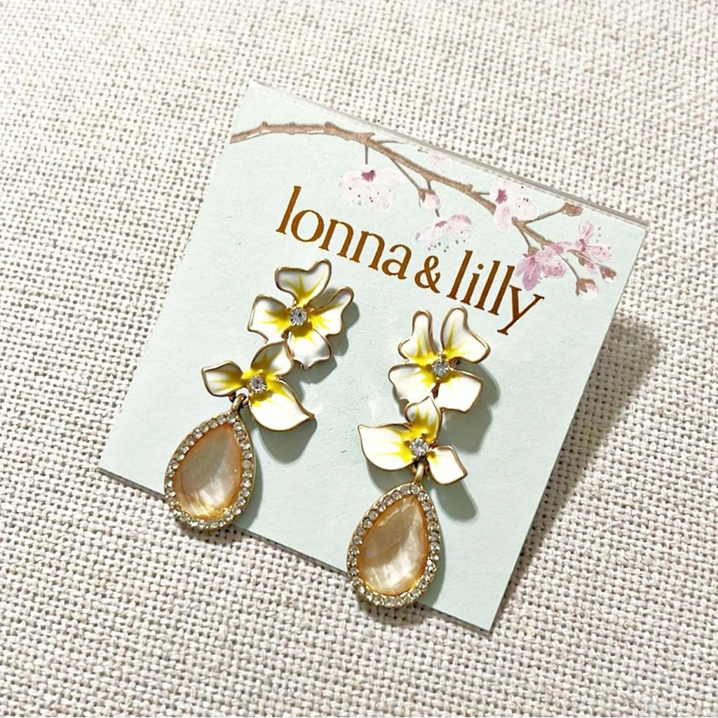 Lonna & Lilly Gold-Tone Crystal & Stone Flower Drop Earrings, New w/Tag