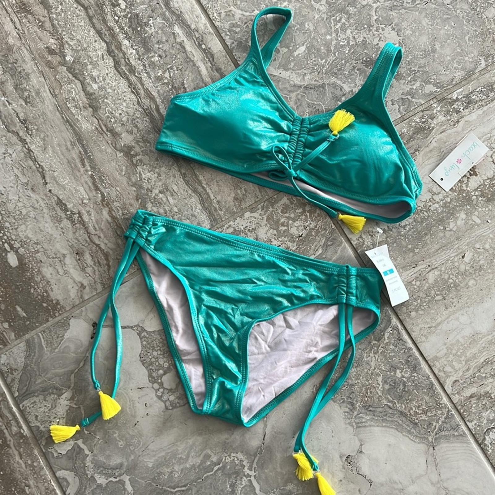 Beach Lingo Mermaid 2-Piece Metallic Turquoise Bikini Swimsuit Size 16 New w/Tag