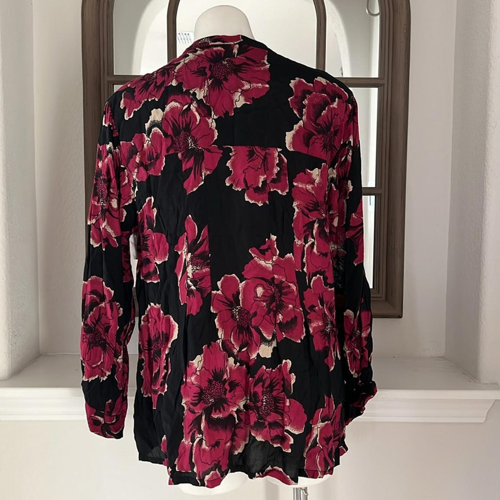 Masai Imka A-Shape Regular Big Peony Print Blouse Black & Pink Size M Retail £95