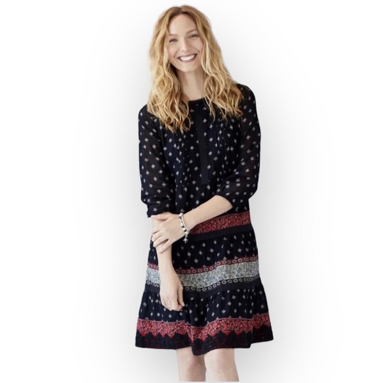 J. Jill Pin-tucked Lace Trim Dress , Black Red Size XL Retail $119
