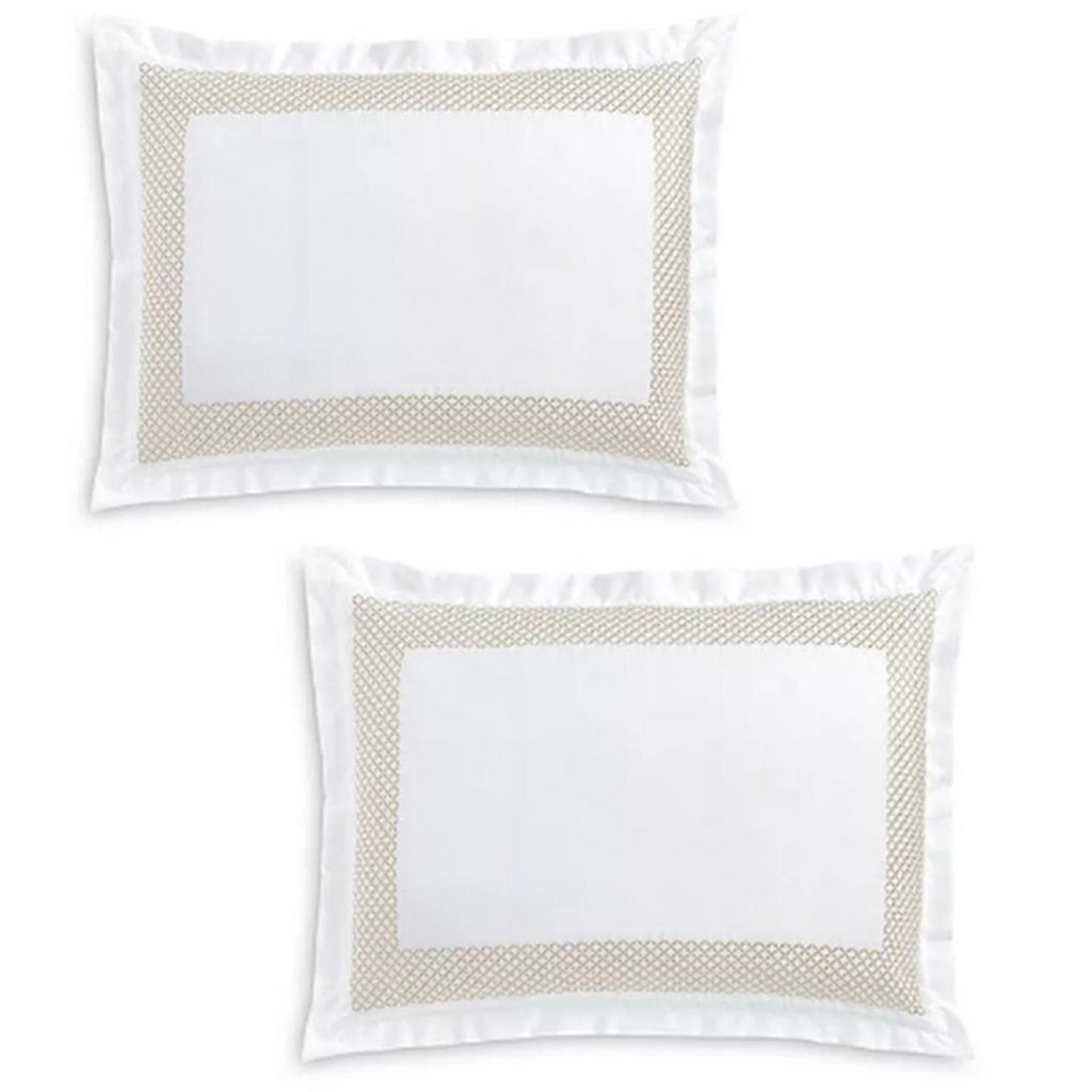 X2 Hudson Park Collection Embroidered Geo King Sham, 500Thread Count, White/Sand