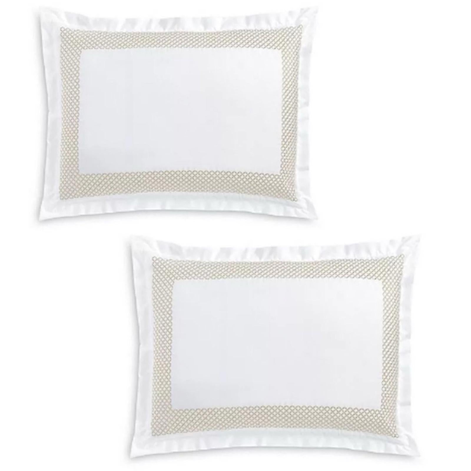 X2 Hudson Park Collection Embroidered Geo King Sham, 500Thread Count, White/Sand