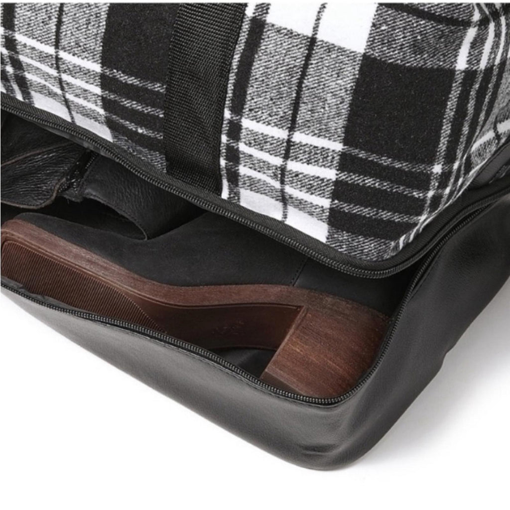 NEW Plaid Weekender Bag with Bottom Compartment in Black & White, New w/Tag